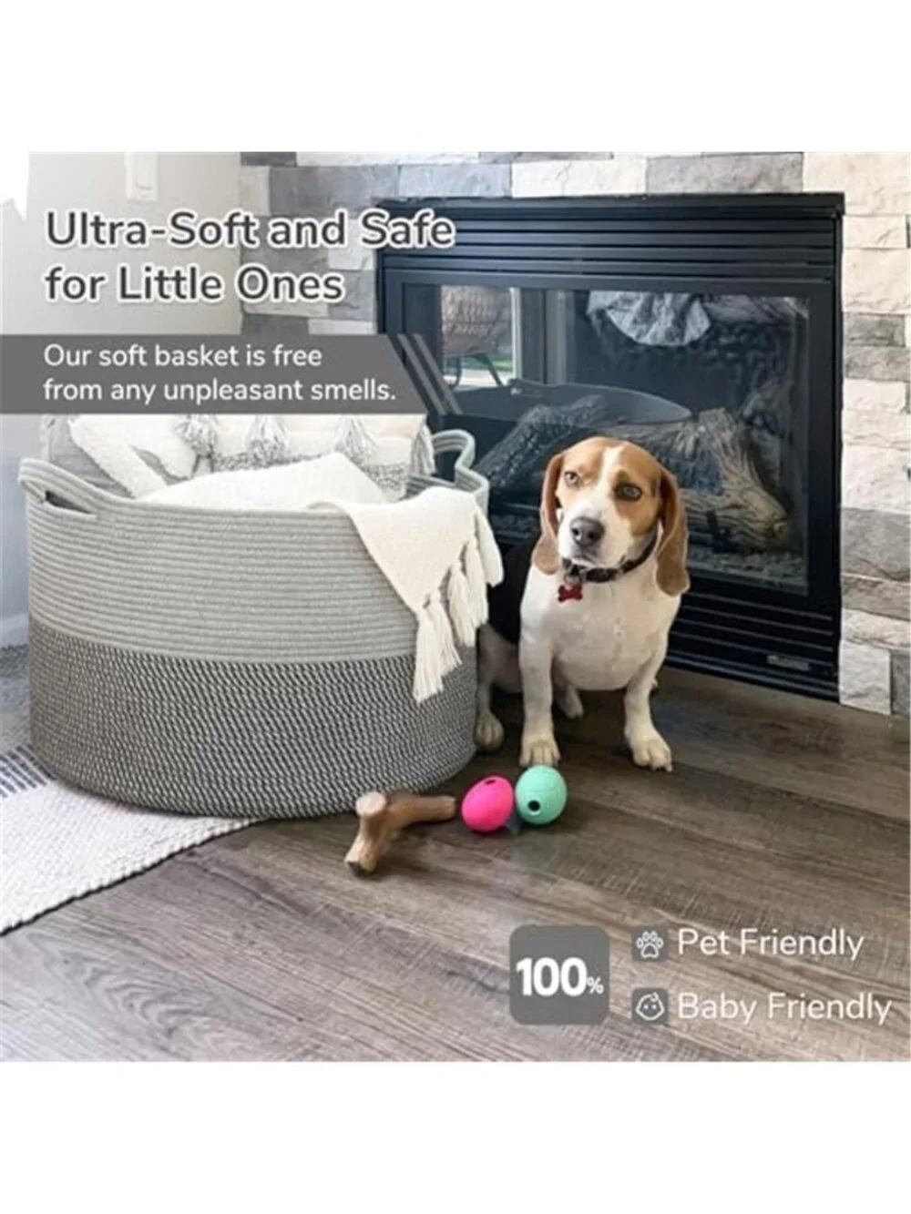 New XXXLarge Woven Rope Blanket Basket Living Room Grey, 90L